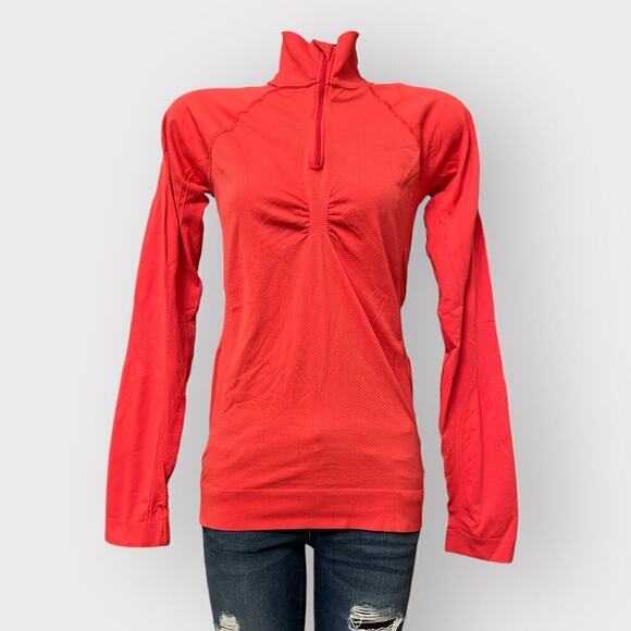 Lucy Tech 1/4 Zip Seamless Pullover Athletic Top M Coral Long Sleeves Thumbholes - Picture 1 of 10
